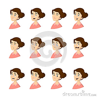 Female emotions set. Vector Illustration