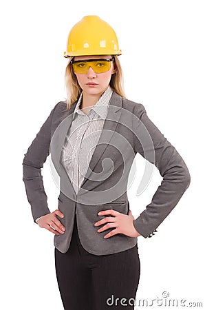 Female engineer in helmet isolated on white Stock Photo