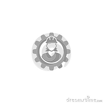 Female engineer logo. Person work icon. Female engineer gear icon Vector Illustration