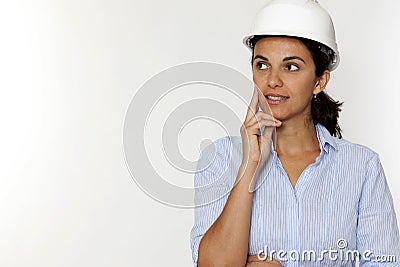 Female engineer thinking Stock Photo