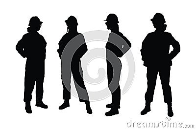 Female engineers and architects standing in different position silhouette set vectors. Girl engineers with anonymous faces. Vector Illustration