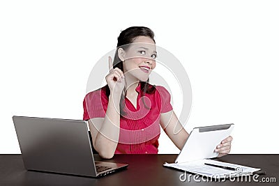 Female entrepreneur thinking something on studio Stock Photo