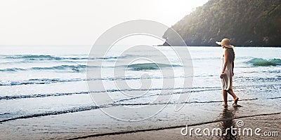 Female Explore Beach Break Peace Leisure Sea Concept Stock Photo