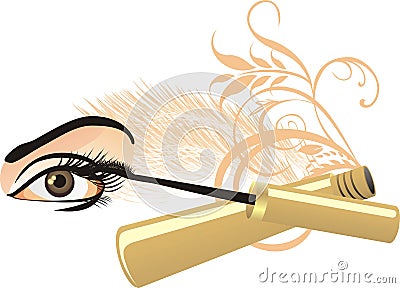 Female eye, mascara and decorative ornament Vector Illustration