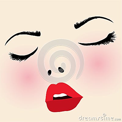 Female face art.Sexy lip and closed eyes woman face Vector Illustration