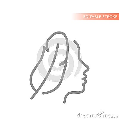 Female face and bird feather line vector icon Vector Illustration