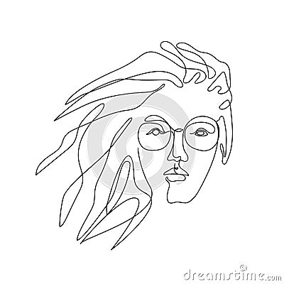 Female face drawn in one line. Girl in glasses. Vector Illustration