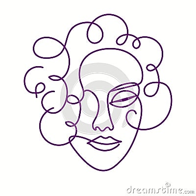 Female Face Outline Portrait, Woman beauty line drawing art. Vector Vector Illustration