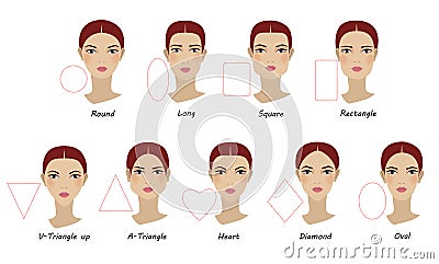 Female face shapes. Girl faces diversity. Vector illustration Cartoon Illustration