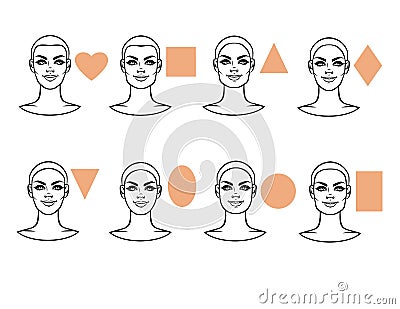 Female face of various types of appearance Cartoon Illustration