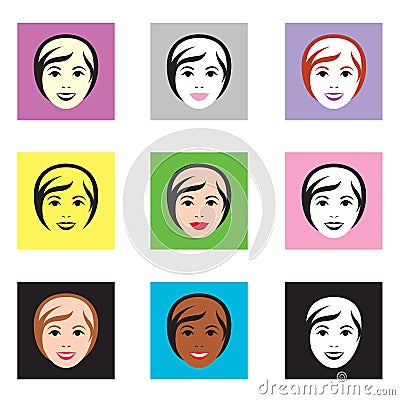 Female faces Vector Illustration