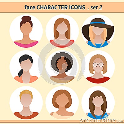 Female faces avatars, character icons for your site Vector Illustration