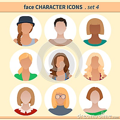 Female faces avatars, character icons for your site Vector Illustration