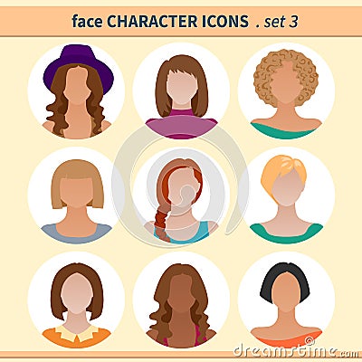 Female faces avatars, character icons for your site Vector Illustration