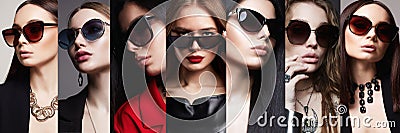 Collage of beautiful women in sunglasses Stock Photo