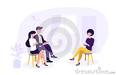 Female family psychologist counselling a couple Vector Illustration