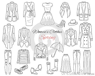 Women clothes collection. Spring outfit. Vector illustration. Vector Illustration