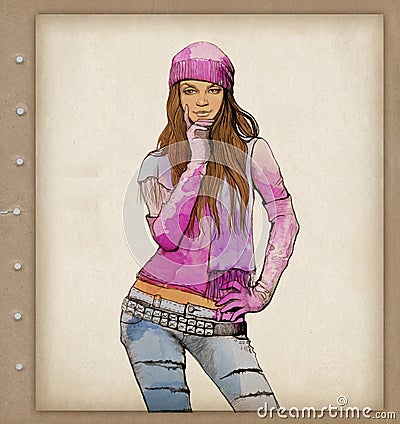 Female fashion. Watercolor sketch. Stock Photo