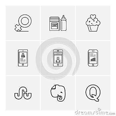 female , feeder ,baby ,cake ,profile ,mobile ,quora evernote ,eps icons set vector Vector Illustration