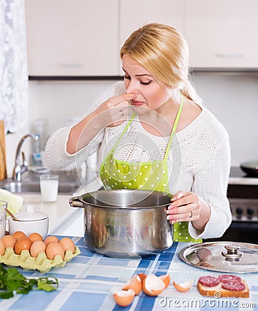 Female feel musty smell Stock Photo