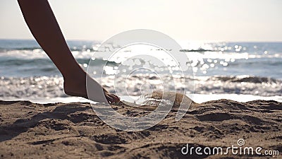 Female Feet Walking At The Sea Beach On A Sunny Day With ...