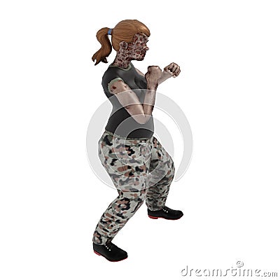 3D Illustration Female Fighting Zombie Horror Halloween Sci-fi Sports Action Activity Fighter Army military Vector Illustration