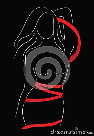 Female figure. Outline of young girl. Stylized slender body. Linear Art. Black and white vector illustration. Contour of Vector Illustration