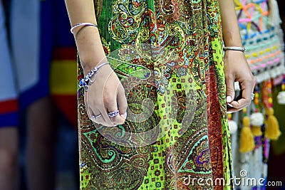 Female figures in ethnic clothing fragment, hippie Stock Photo