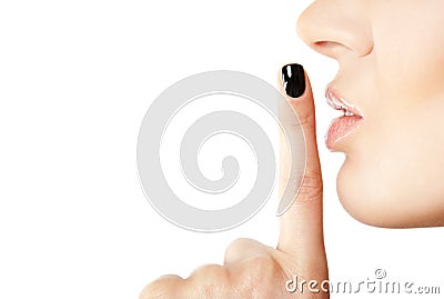 Female finger silence sign Stock Photo