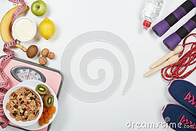 Sports nutrition and fitness equipment Stock Photo