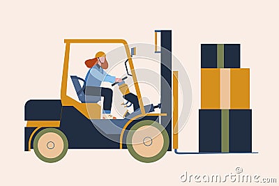 Female forklift driver at work Vector Illustration