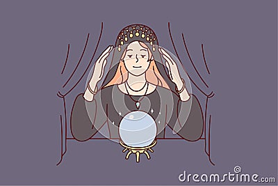 Female fortune teller with magic ball Vector Illustration