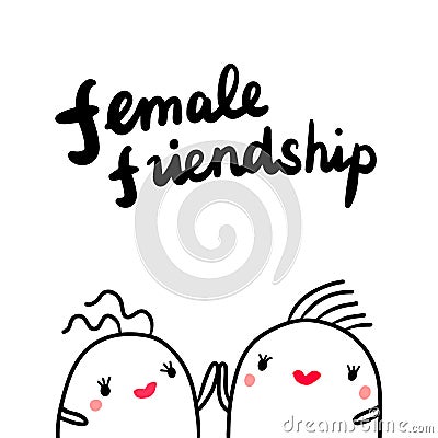 Female friendship hand drawn illustration with cute marshmallows holding hands Vector Illustration
