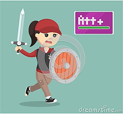 Female gamer with attack buff Vector Illustration