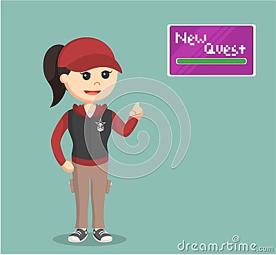 Female gamer get a new quest Vector Illustration