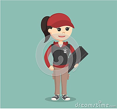 Female gamer standing with keyboard Vector Illustration