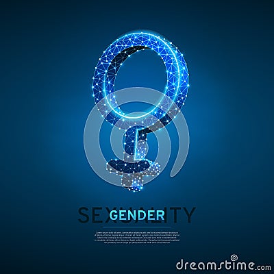 Female gender symbol Wireframe digital 3d illustration Low poly women sexuality Abstract Vector polygonal neon LGBT sign Vector Illustration