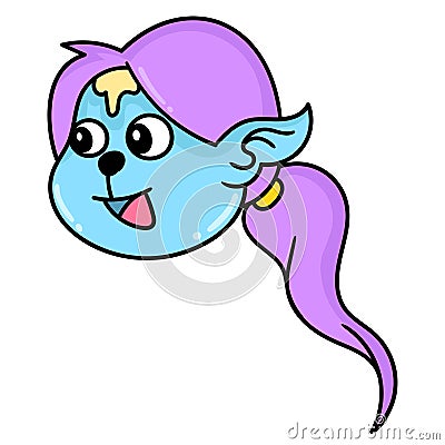 The female genie with long beautiful hair smiled happily doodle icon image kawaii Vector Illustration