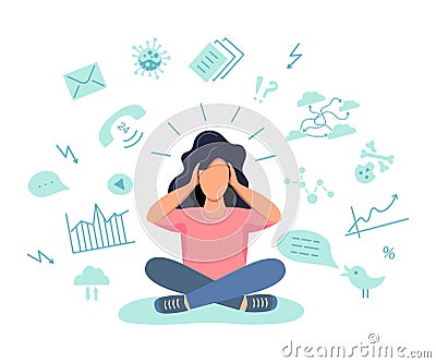 Female gets too much information Vector Illustration