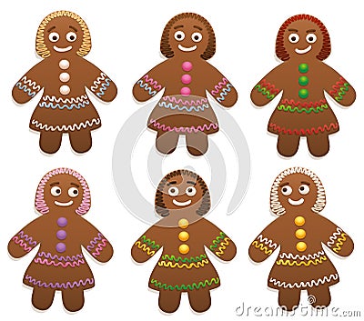 Female Gingerbread Women Group Cartoon Illustration