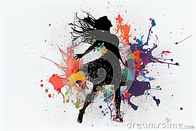 Female girl dance in abstract multicolor paint splash.generative ai Stock Photo