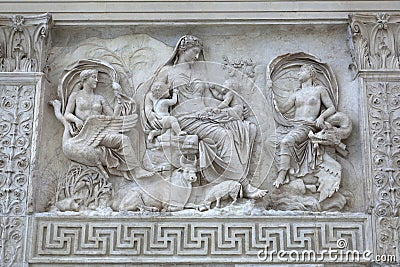 Female Goddess on Ara Pacis, Rome Stock Photo