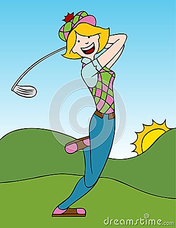 Female Golf Player Vector Illustration