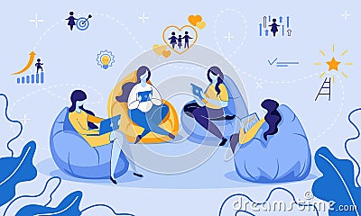 Education, E-Learning, Distant Training for Women Vector Illustration