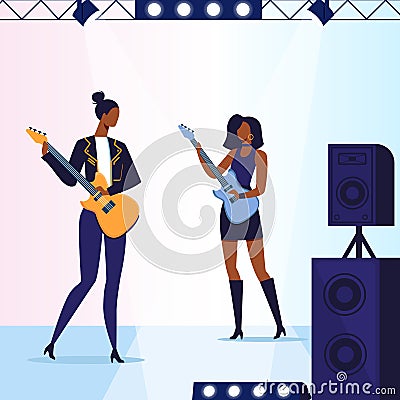 Female Guitarists Performance Vector Illustration Vector Illustration