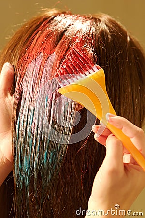 Female hair coloring at a salon Stock Photo