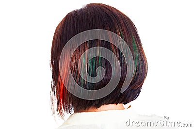 Female hair style with colorful strands behind picture Stock Photo