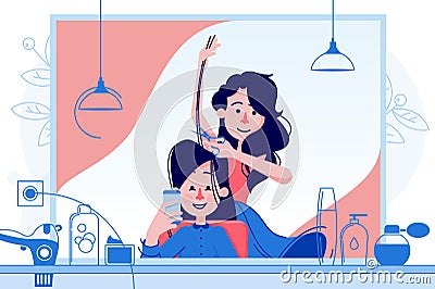 Female hairdresser cutting client Cartoon Illustration