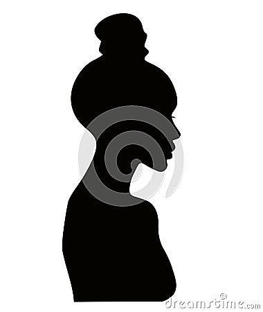 Female hairstyle bump. Woman profile with hair in a bun, black silhouette. Girl with a modern hairstyle. Vector Illustration