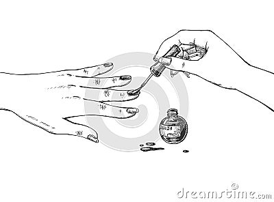 Female hand applying nail polish Vector Illustration